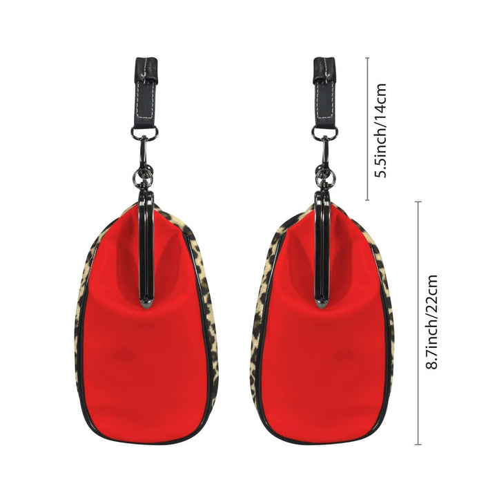 Measure of Kisslock Vintage Handbag Purse – La Cheetah with red design and leopard print accents.