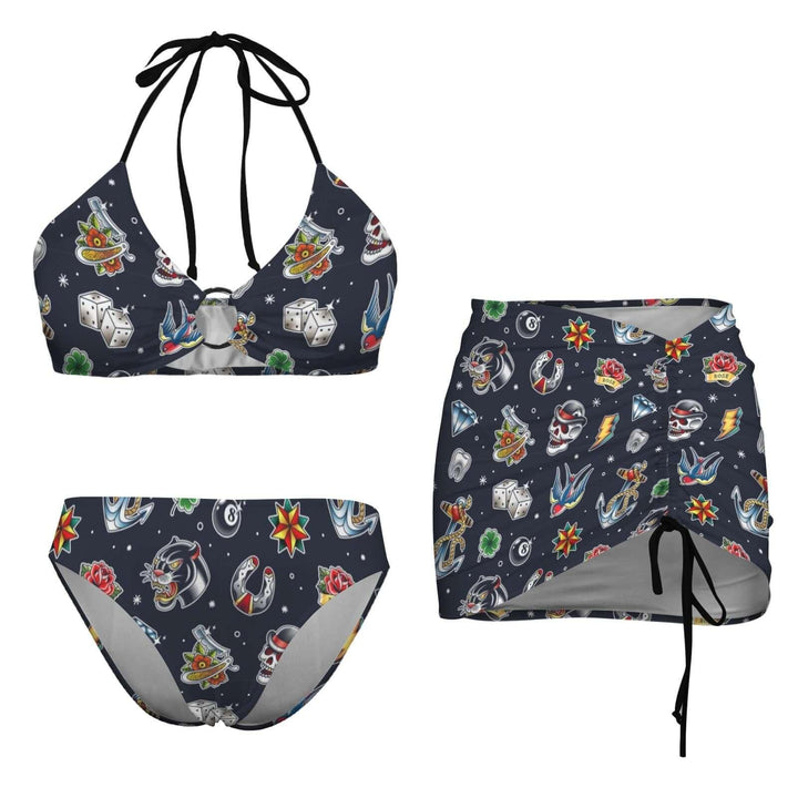 Old School Tattoo Full Coverage Retro Swimsuit – Vintage Tattoo Bikini
