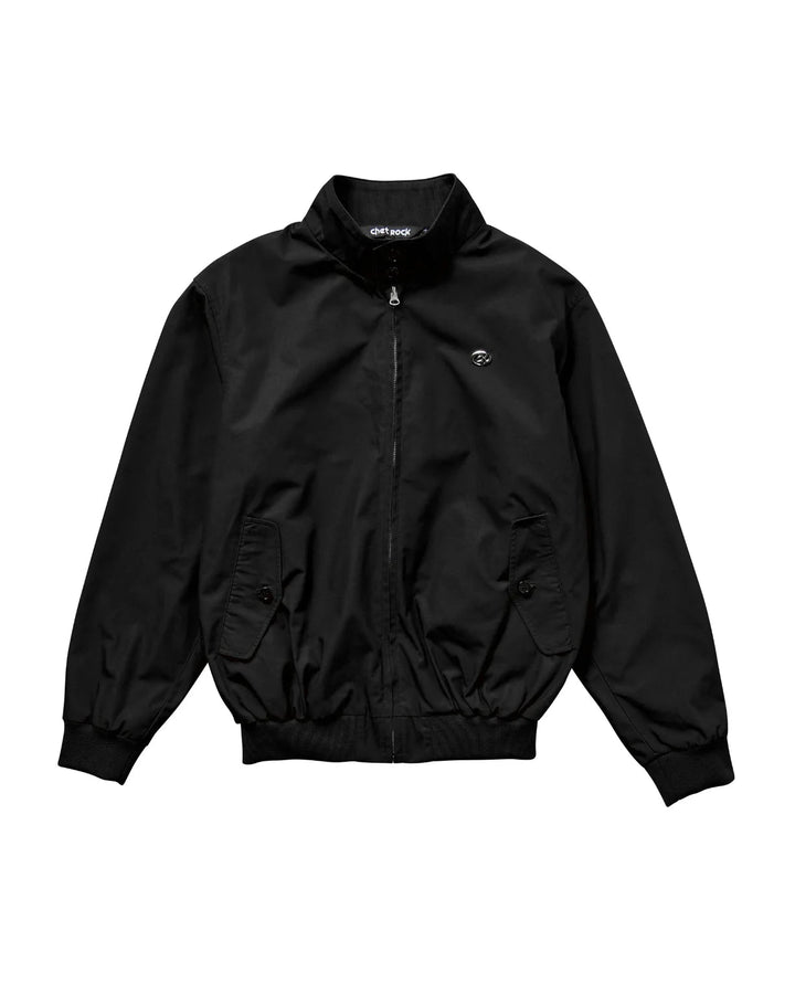 Chet Rock Rebel Harrington Jacket in black, brown and beige with tartan lining and chest hardware