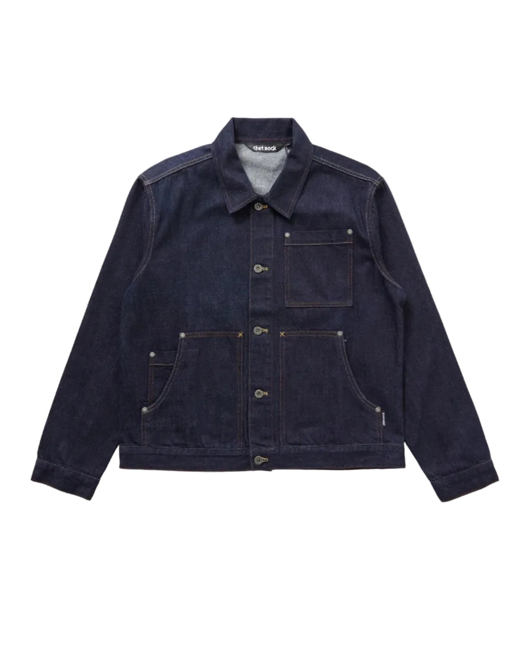 Chet Rock Infinity denim jacket for men in dark blue cotton denim with utility pockets