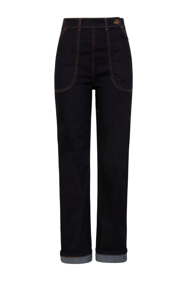 Hell Bunny Weston High Waisted Denim Trousers