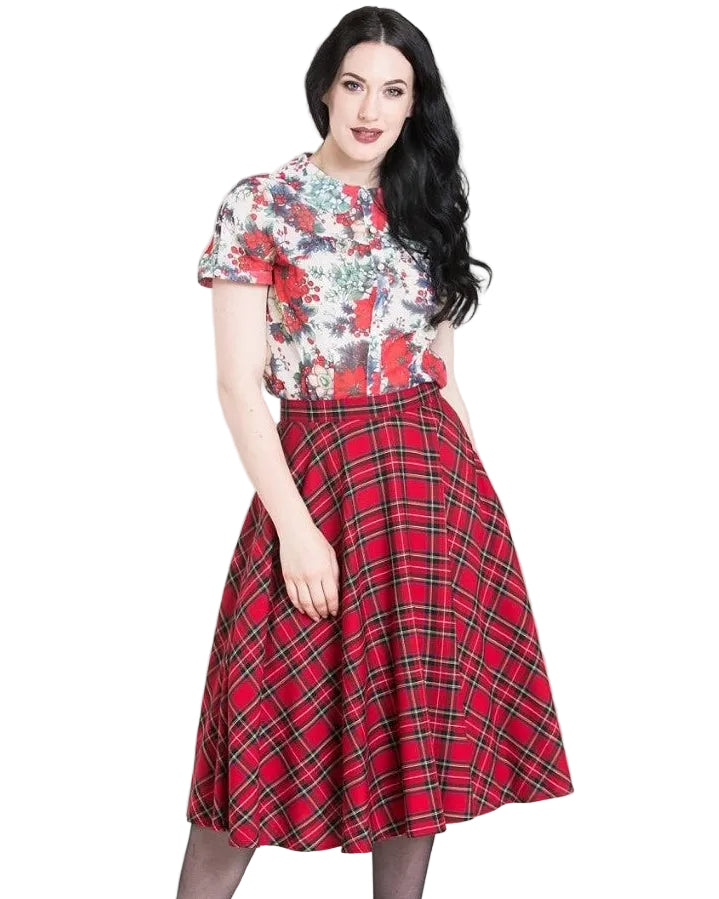 Hell Bunny Irvine tartan circle skirt red plaid 50s vintage full skirt with pockets