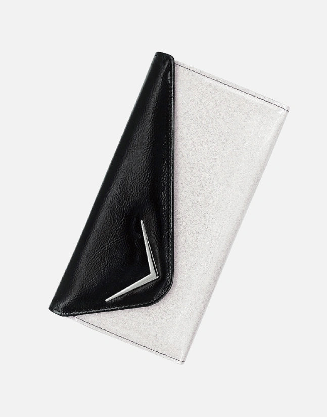 Liquorbrand Vega White Glitter clutch retro envelope purse with black flap and chevron logo
