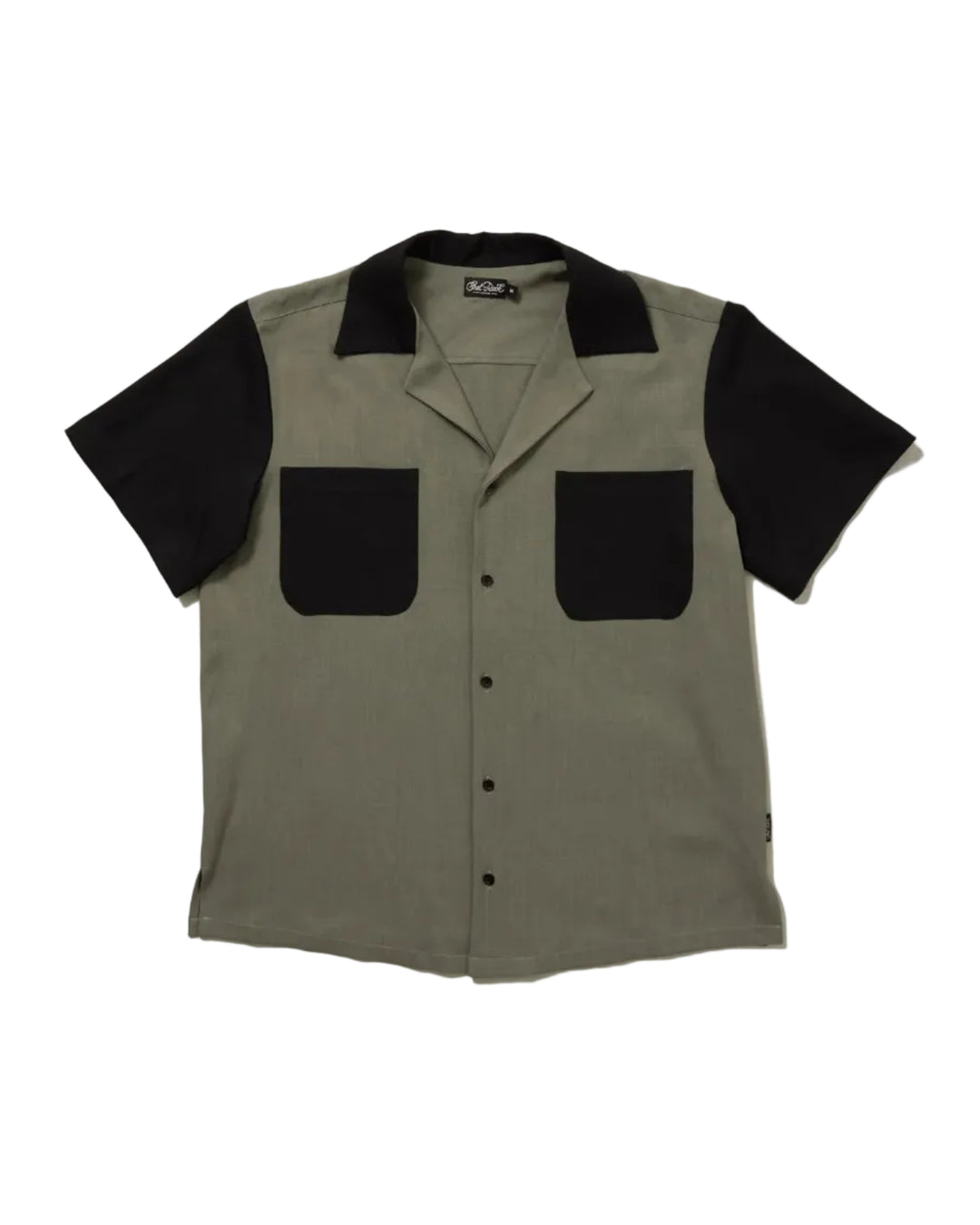 Chet Rock Logan Cuban shirt in green and black with contrast chest pockets and revere collar