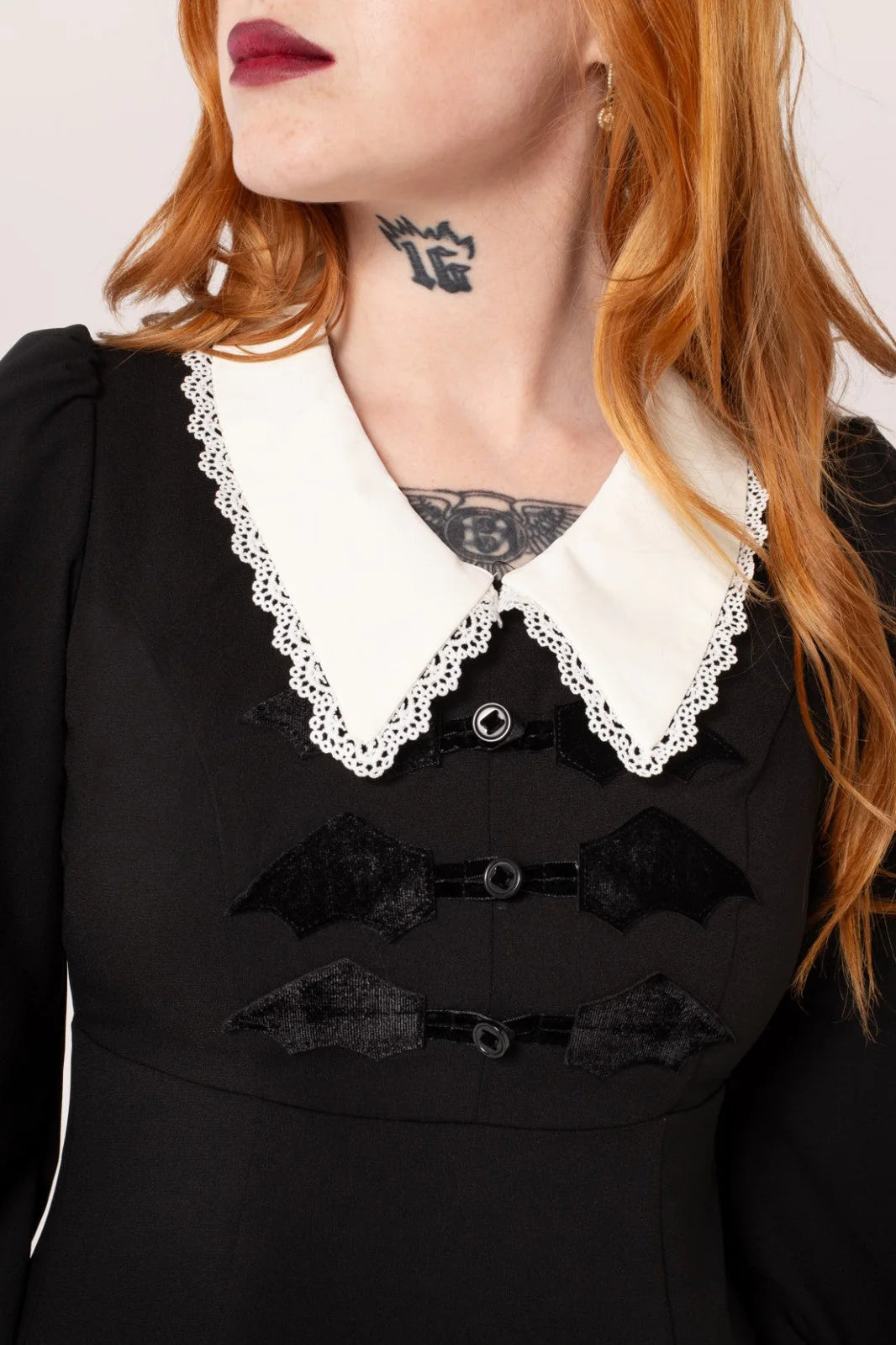 Hell Bunny Batilda Dress – Black Gothic Collar Mini Dress