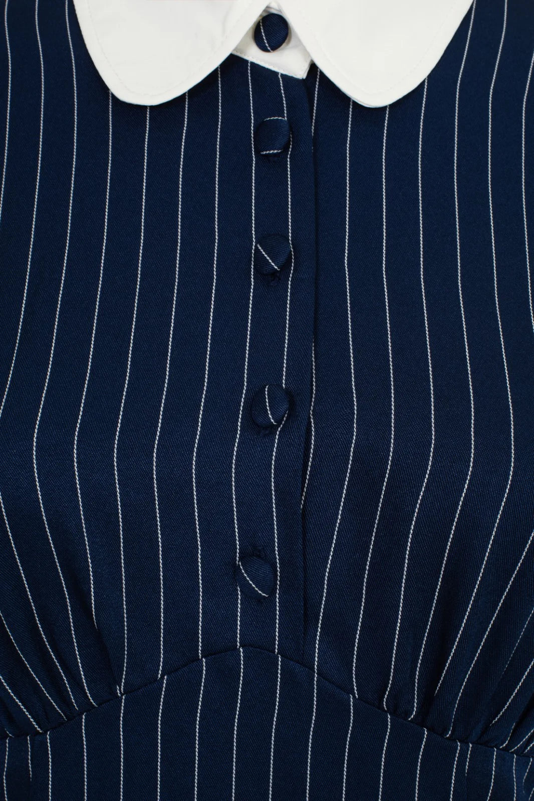 Hell Bunny Costello Mini Dress – Navy Pinstripe Collared Dress