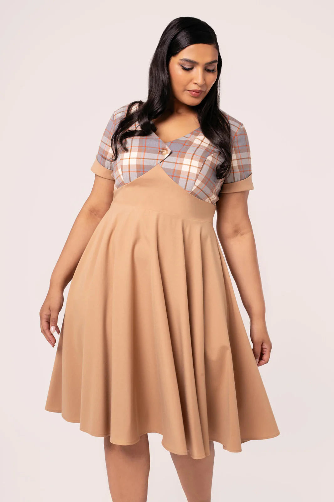 Hell Bunny Joseline 50s Midi Dress – Beige Vintage Swing Dress