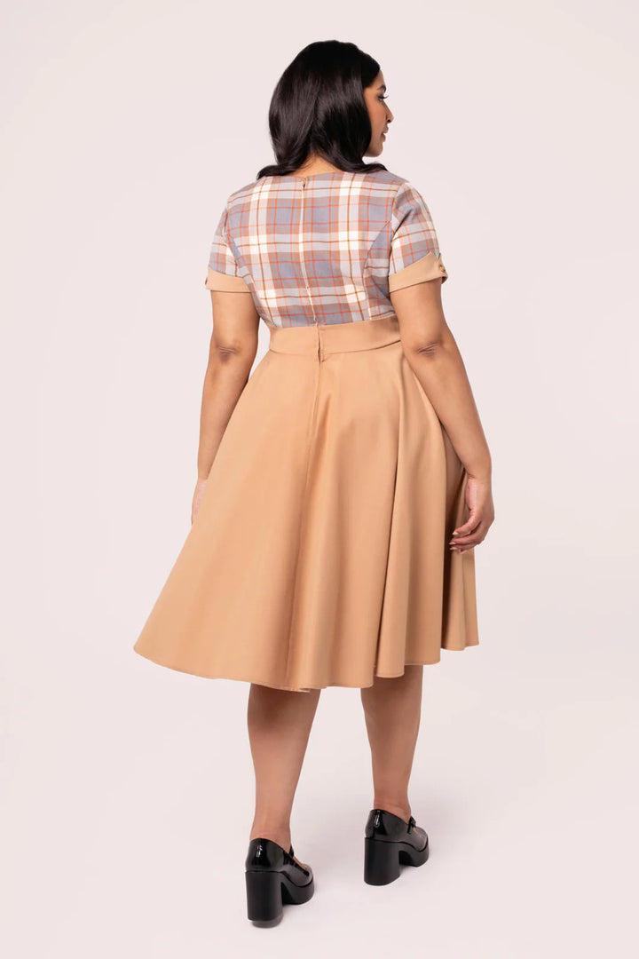 Hell Bunny Joseline 50s Midi Dress – Beige Vintage Swing Dress