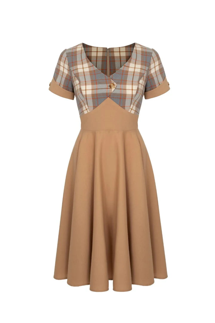 Hell Bunny Joseline 50s Midi Dress – Beige Vintage Swing Dress