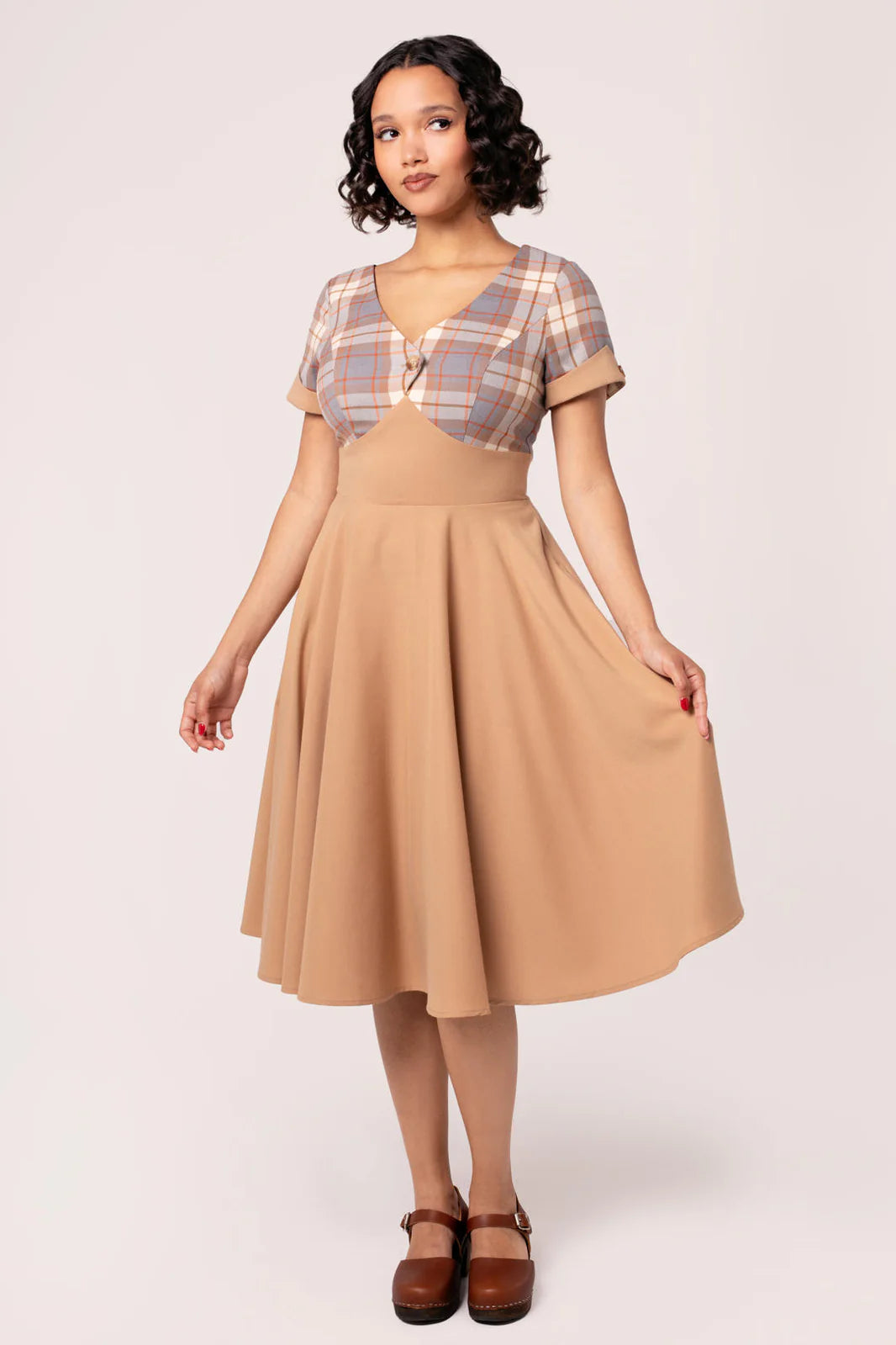 Hell Bunny Joseline 50s Midi Dress – Beige Vintage Swing Dress