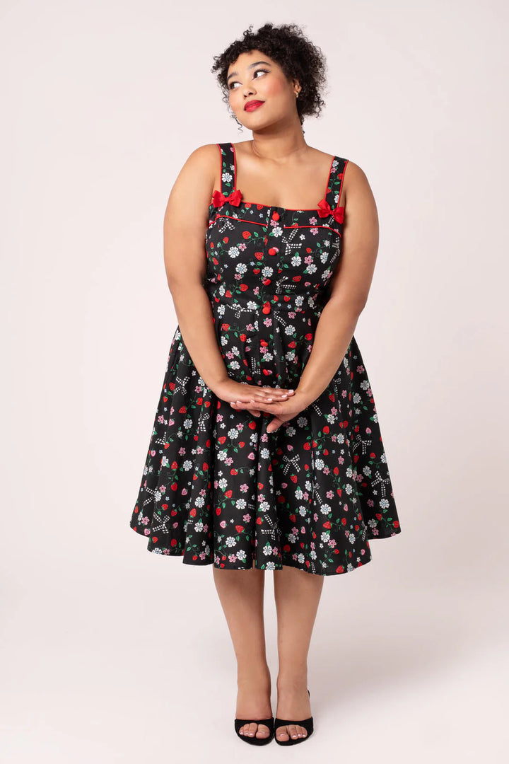 Hell Bunny Isobel Strawberry Print 50s Midi Dress