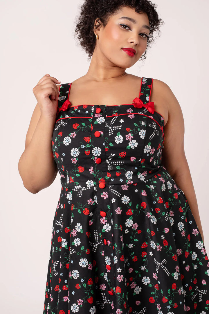 Hell Bunny Isobel Strawberry Print 50s Midi Dress
