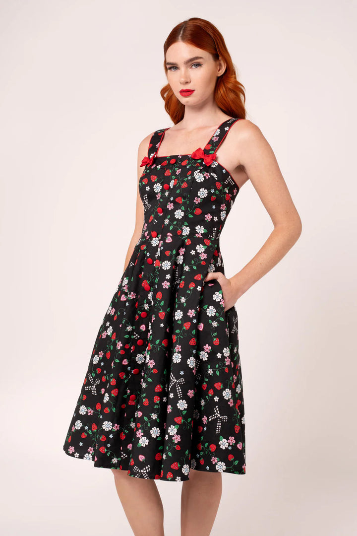 Hell Bunny Isobel Strawberry Print 50s Midi Dress