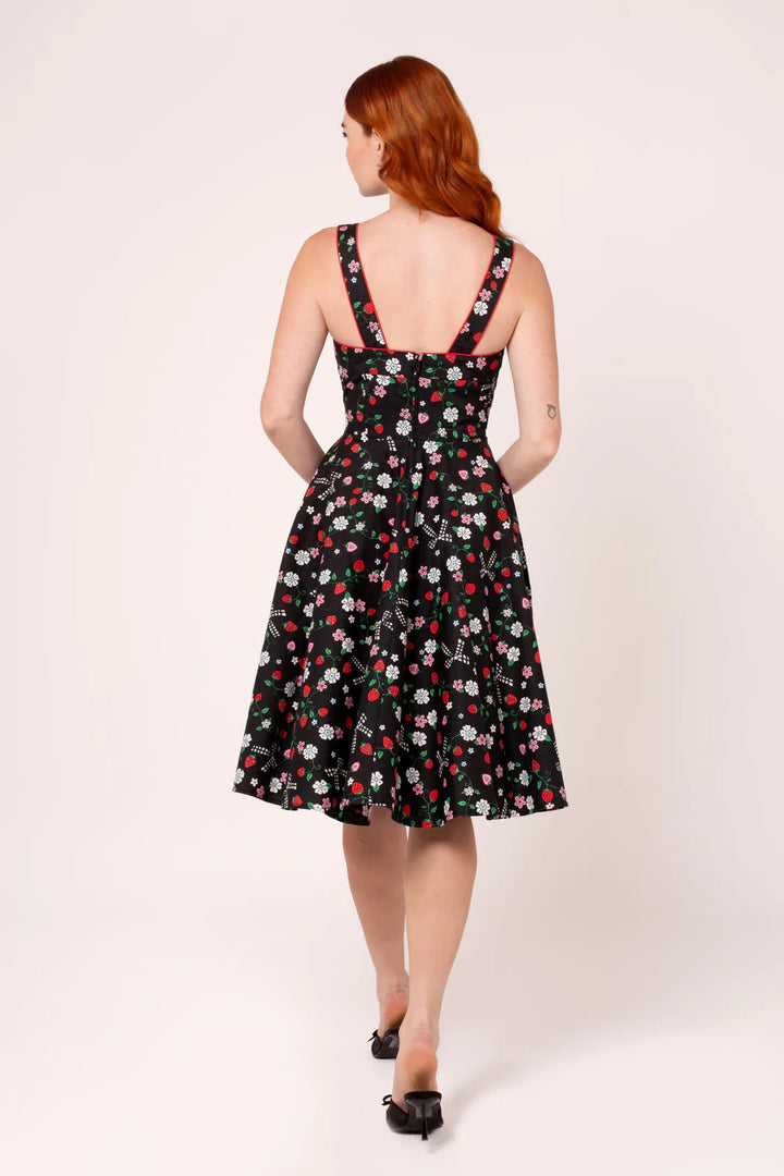 Hell Bunny Isobel Strawberry Print 50s Midi Dress