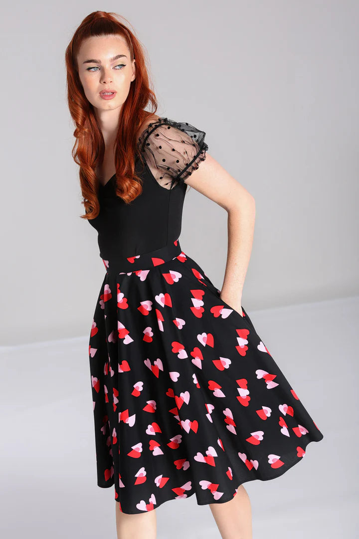 Hell Bunny Confetti Heart Circle Skirt – Black 50s Vintage Skirt