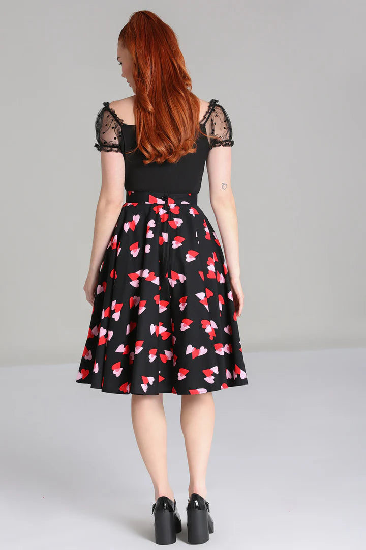 Hell Bunny Confetti Heart Circle Skirt – Black 50s Vintage Skirt