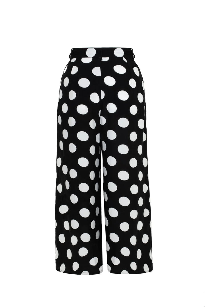 Hell Bunny Dolores Polka Dot Trousers – Black Wide Leg Crop