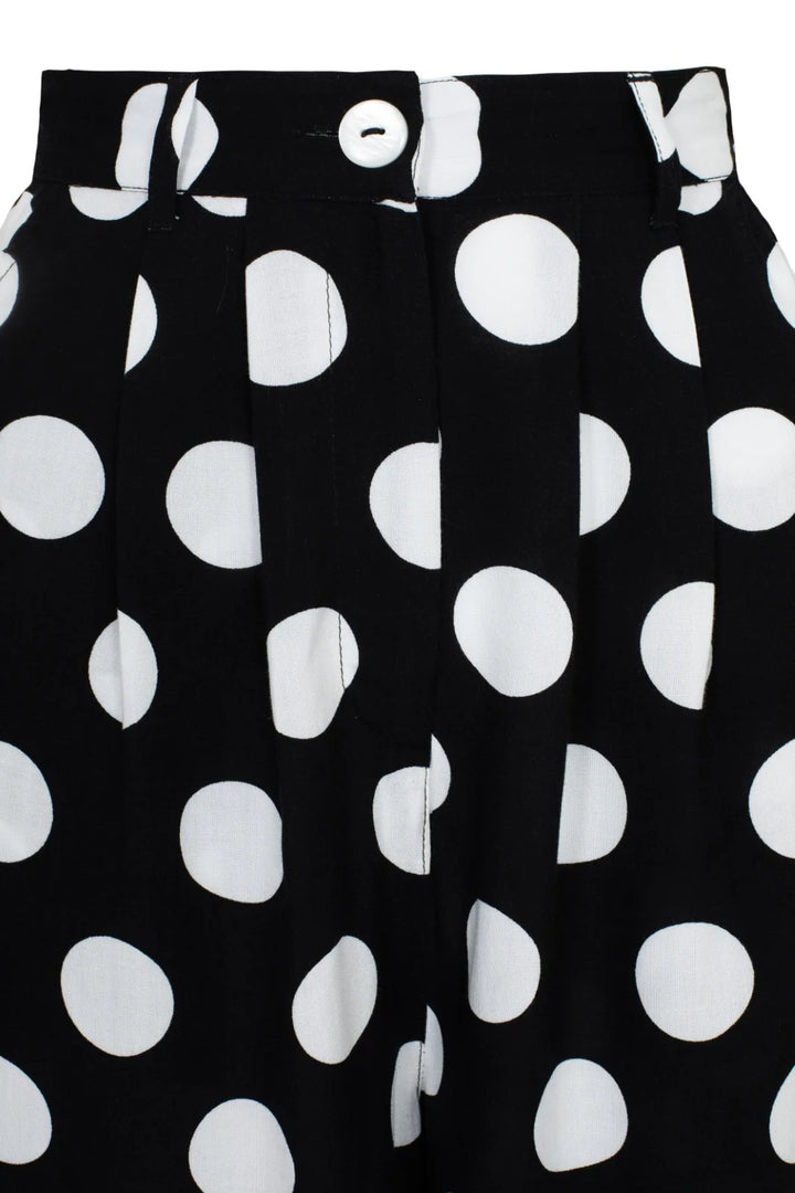 Hell Bunny Dolores Polka Dot Trousers – Black Wide Leg Crop