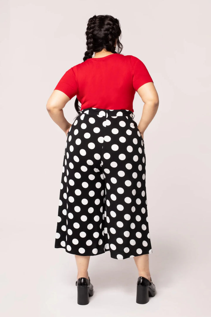 Hell Bunny Dolores Polka Dot Trousers – Black Wide Leg Crop