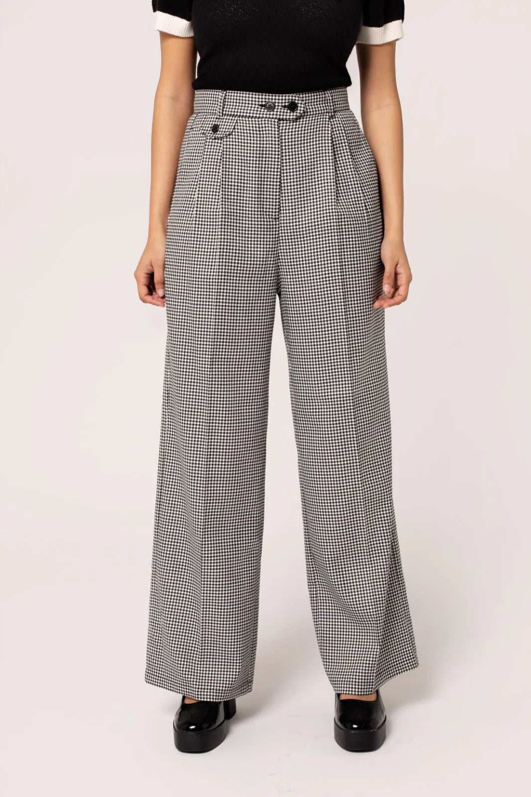 Hell Bunny Teddy Trousers – Houndstooth Wide Leg