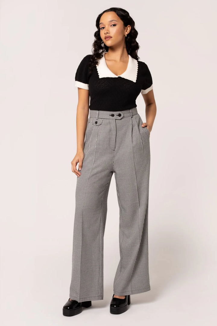 Hell Bunny Teddy Trousers – Houndstooth Wide Leg