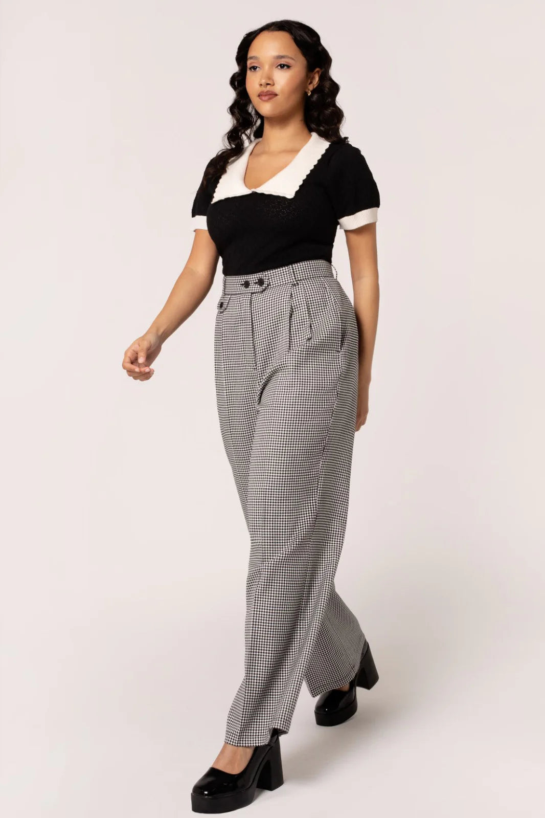 Hell Bunny Teddy Trousers – Houndstooth Wide Leg