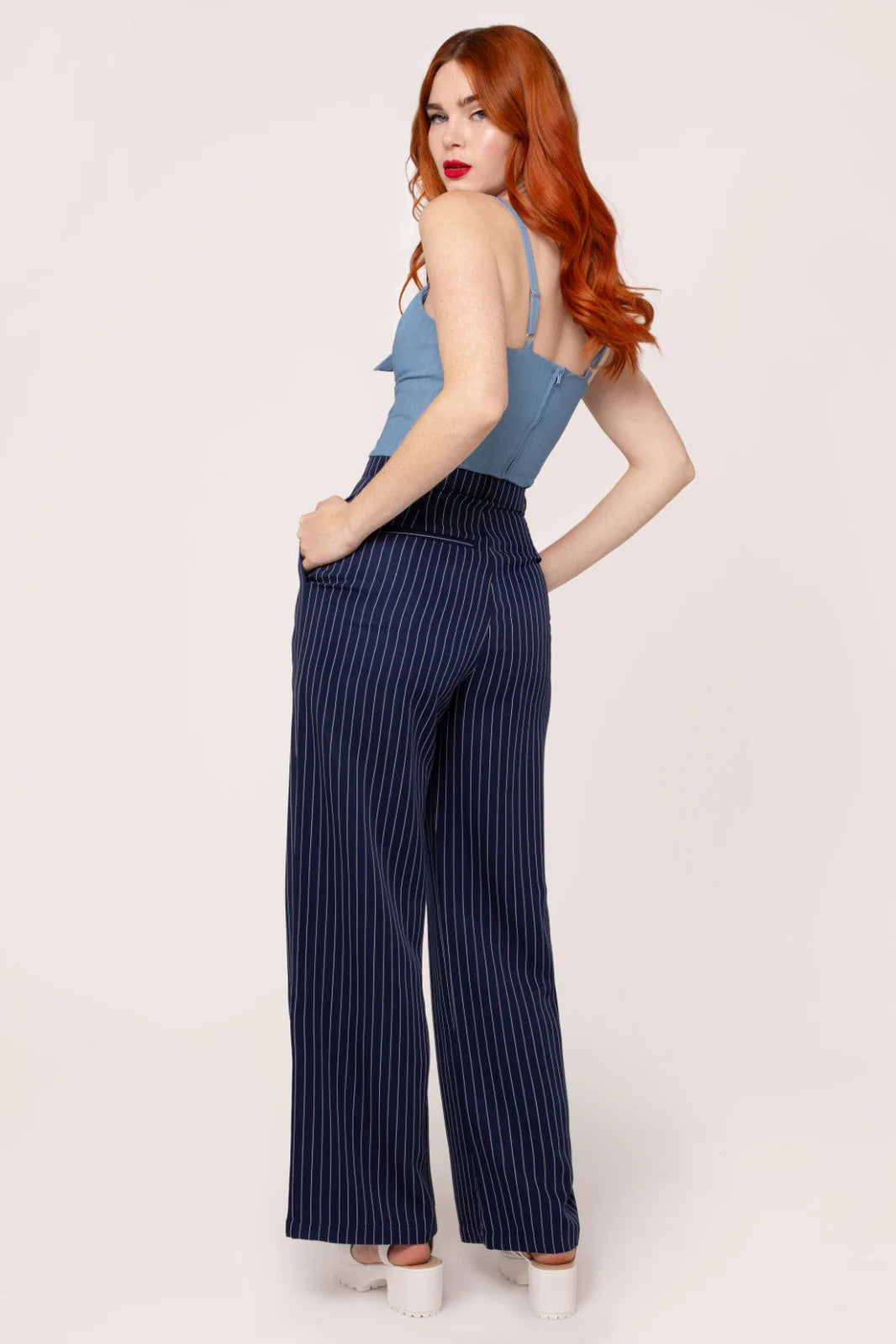 Hell Bunny Costello Pinstripe Wide Leg Trousers