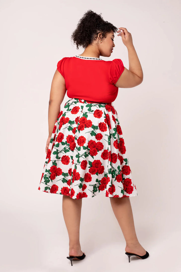 Hell Bunny Dolce Vita Rose Print Circle Skirt – Black Vintage 50s Skirt