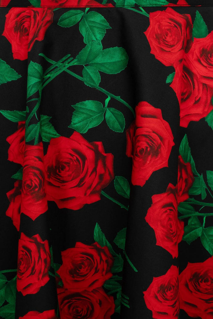 Hell Bunny Dolce Vita Rose Print Circle Skirt – Black Vintage 50s Skirt