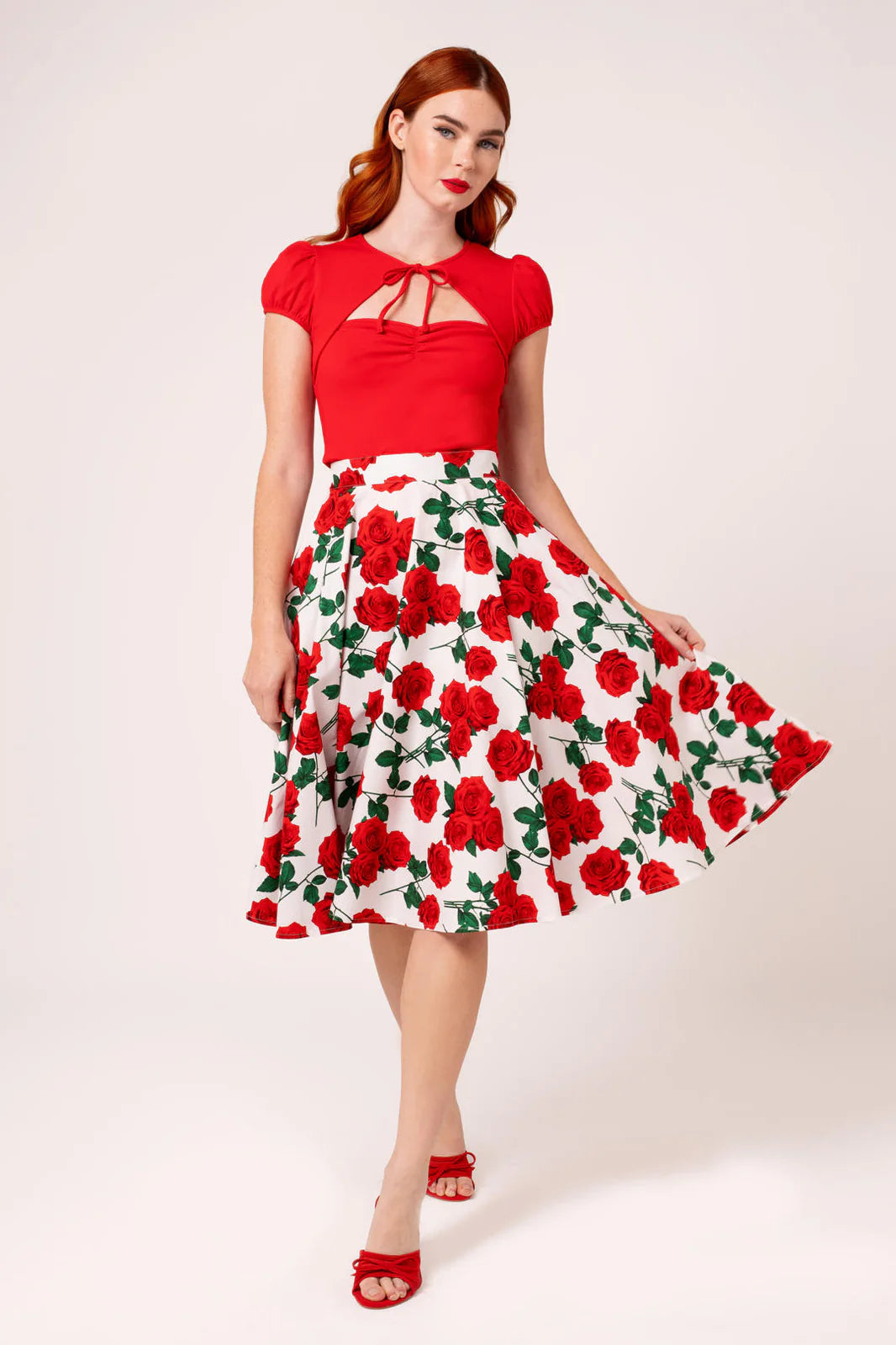 Hell Bunny Dolce Vita Rose Print Circle Skirt – Black Vintage 50s Skirt