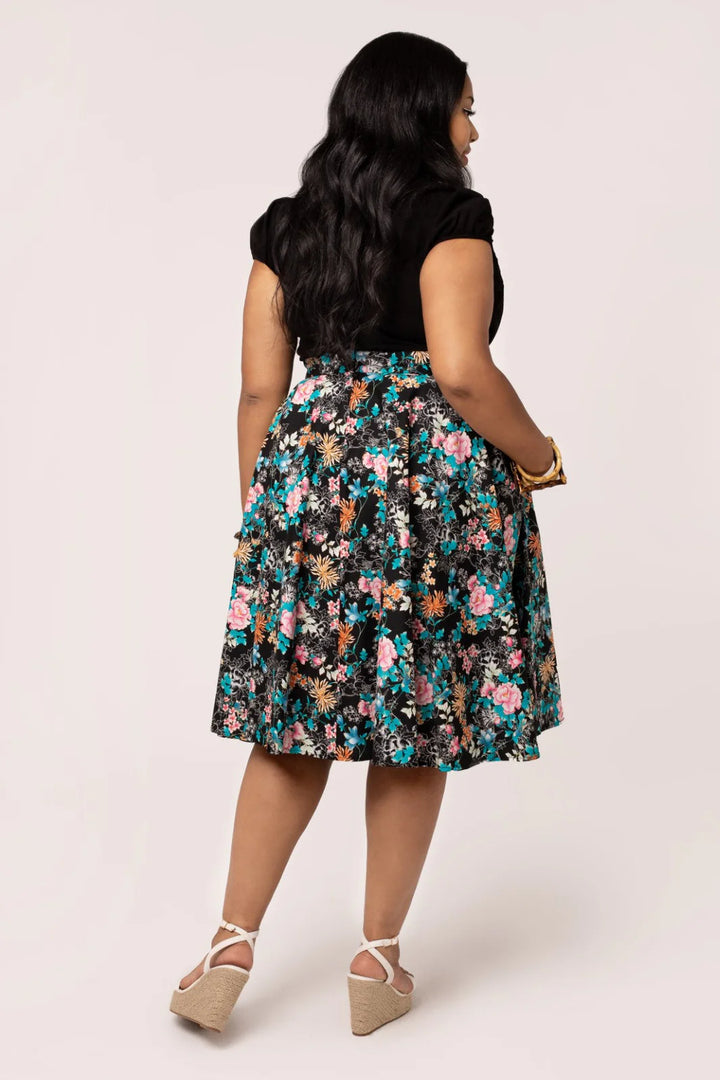 Hell Bunny Umi Floral Circle Skirt – Black 50s Vintage Skirt