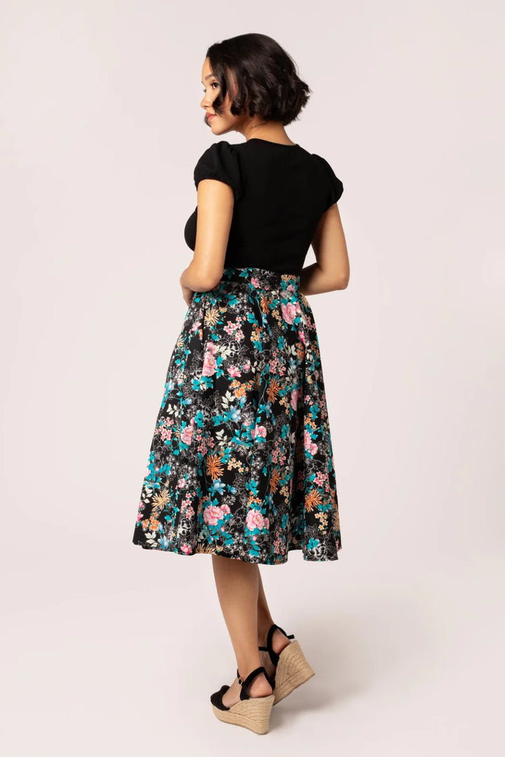 Hell Bunny Umi Floral Circle Skirt – Black 50s Vintage Skirt
