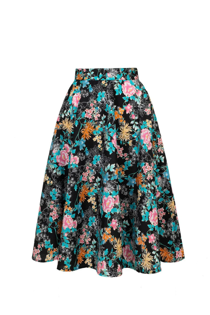 Hell Bunny Umi Floral Circle Skirt – Black 50s Vintage Skirt