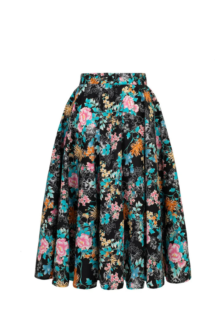 Hell Bunny Umi Floral Circle Skirt – Black 50s Vintage Skirt