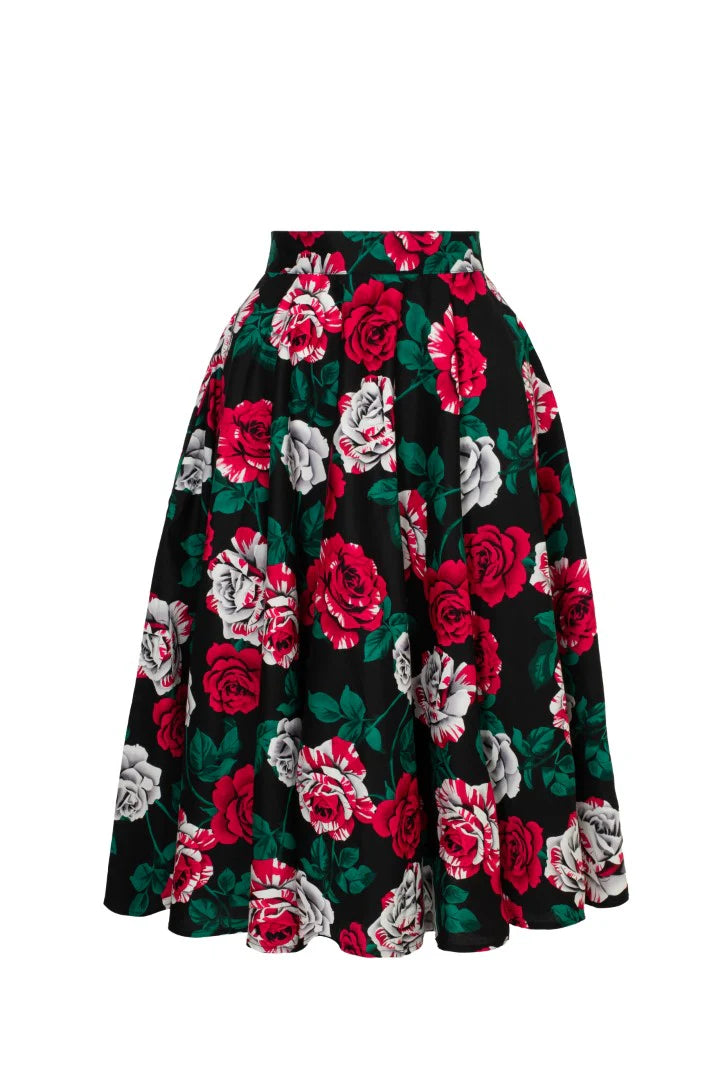 Hell Bunny Paint Me Roses Circle Skirt – Black 50s Vintage Rose Skirt
