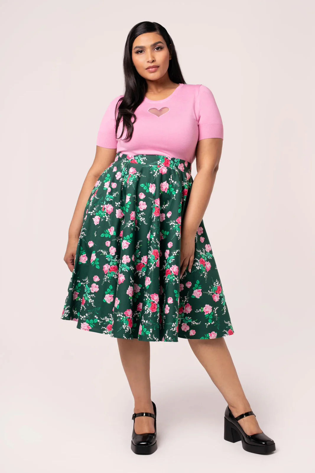 Hell Bunny Mabel Rose Circle Skirt – Green 50s Vintage Skirt