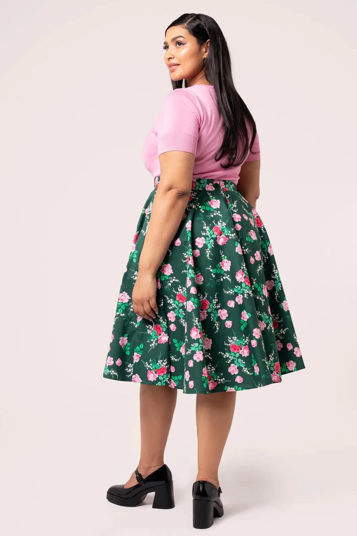 Hell Bunny Mabel Rose Circle Skirt – Green 50s Vintage Skirt