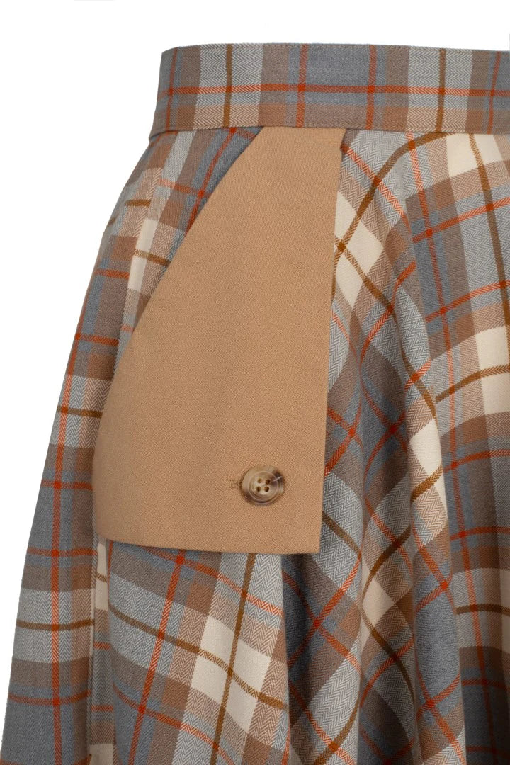 Hell Bunny Joseline Tartan Circle Skirt – Beige Vintage 50s Midi Skirt