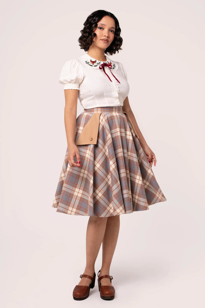 Hell Bunny Joseline Tartan Circle Skirt – Beige Vintage 50s Midi Skirt