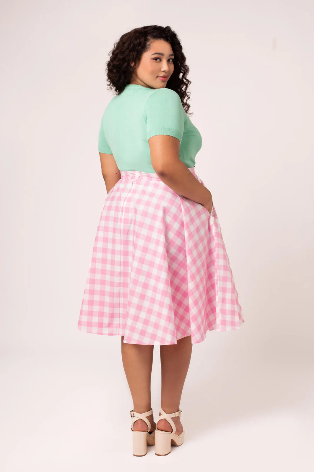 Hell Bunny Cindy Gingham Circle Skirt – Pink 50s Vintage Skirt