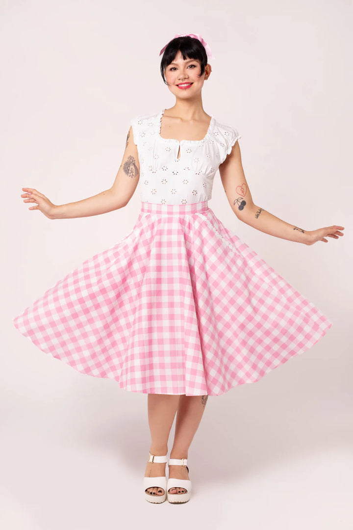 Hell Bunny Cindy Gingham Circle Skirt – Pink 50s Vintage Skirt