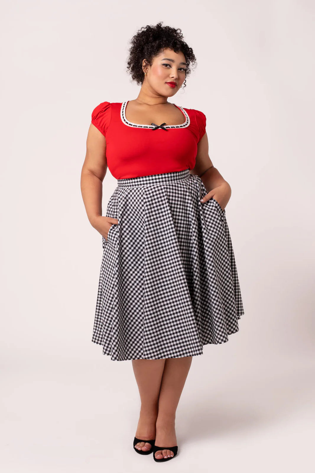 Hell Bunny Mel Gingham Circle Skirt – Black & White 50s Vintage Skirt