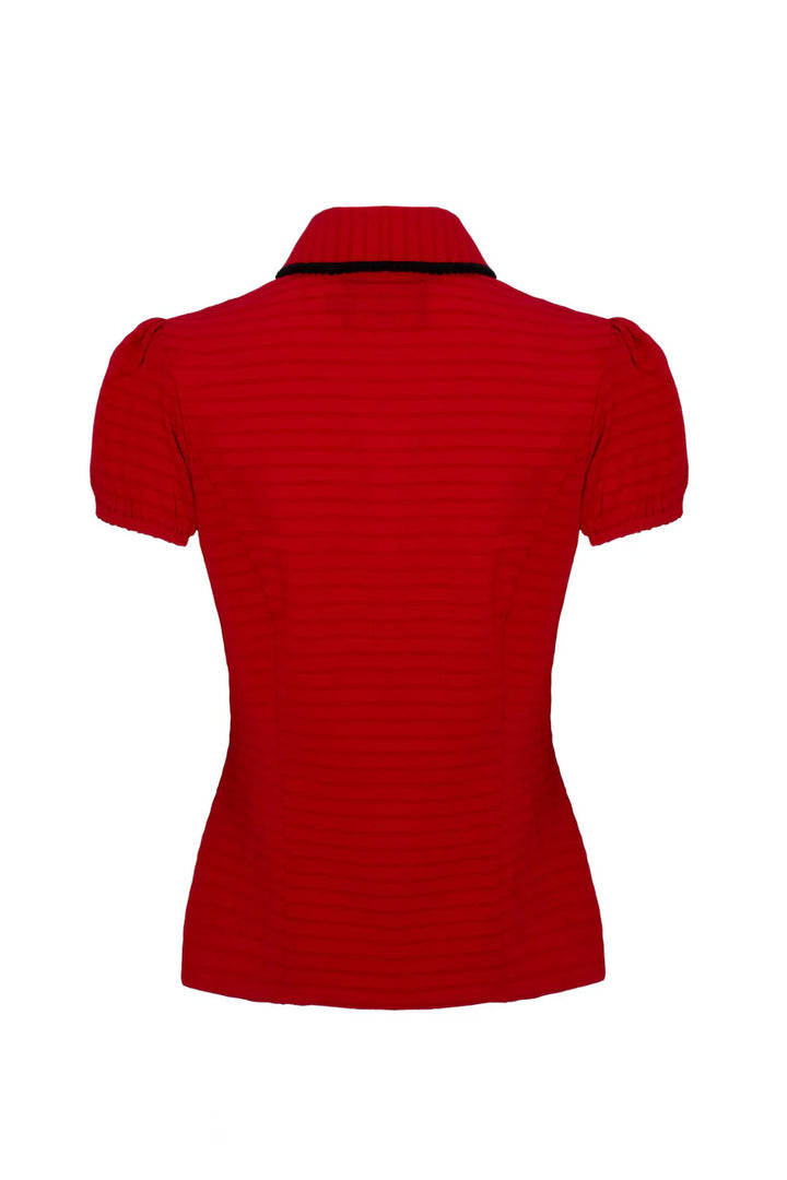 Hell Bunny Casey Red Bow Trim Blouse