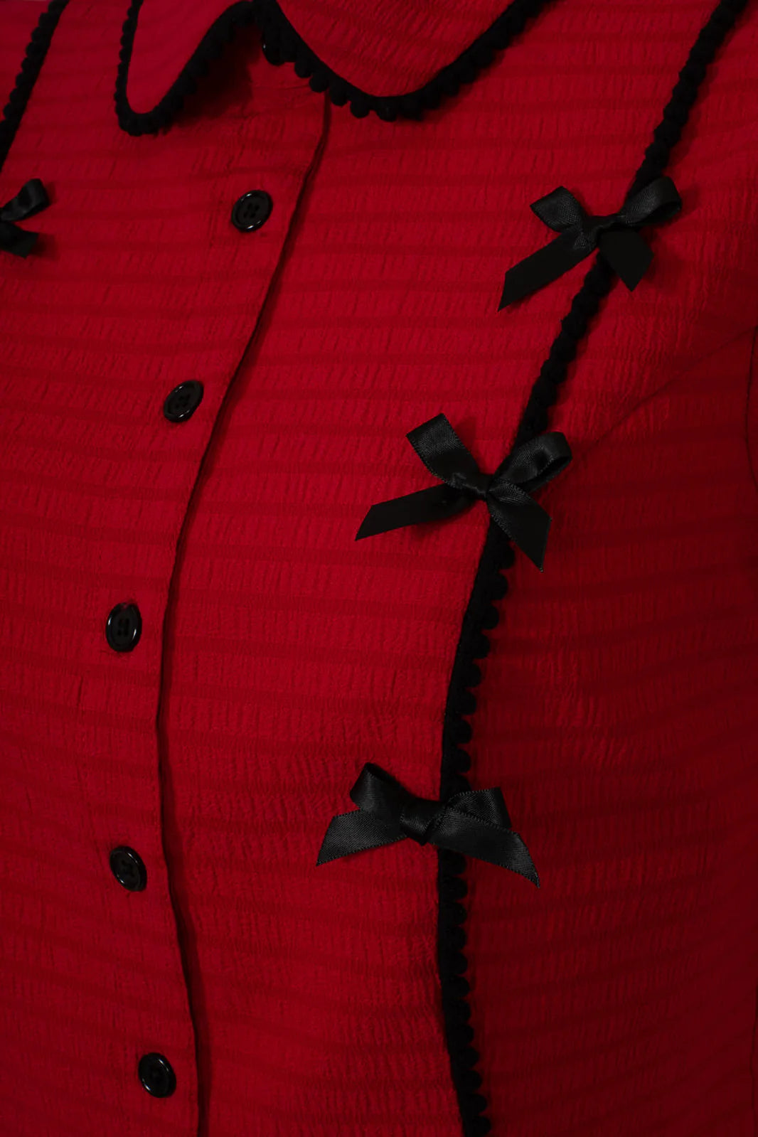 Hell Bunny Casey Red Bow Trim Blouse