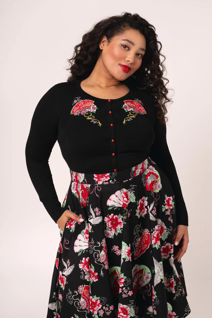 Yuna Black Embroidered Fan Cardigan