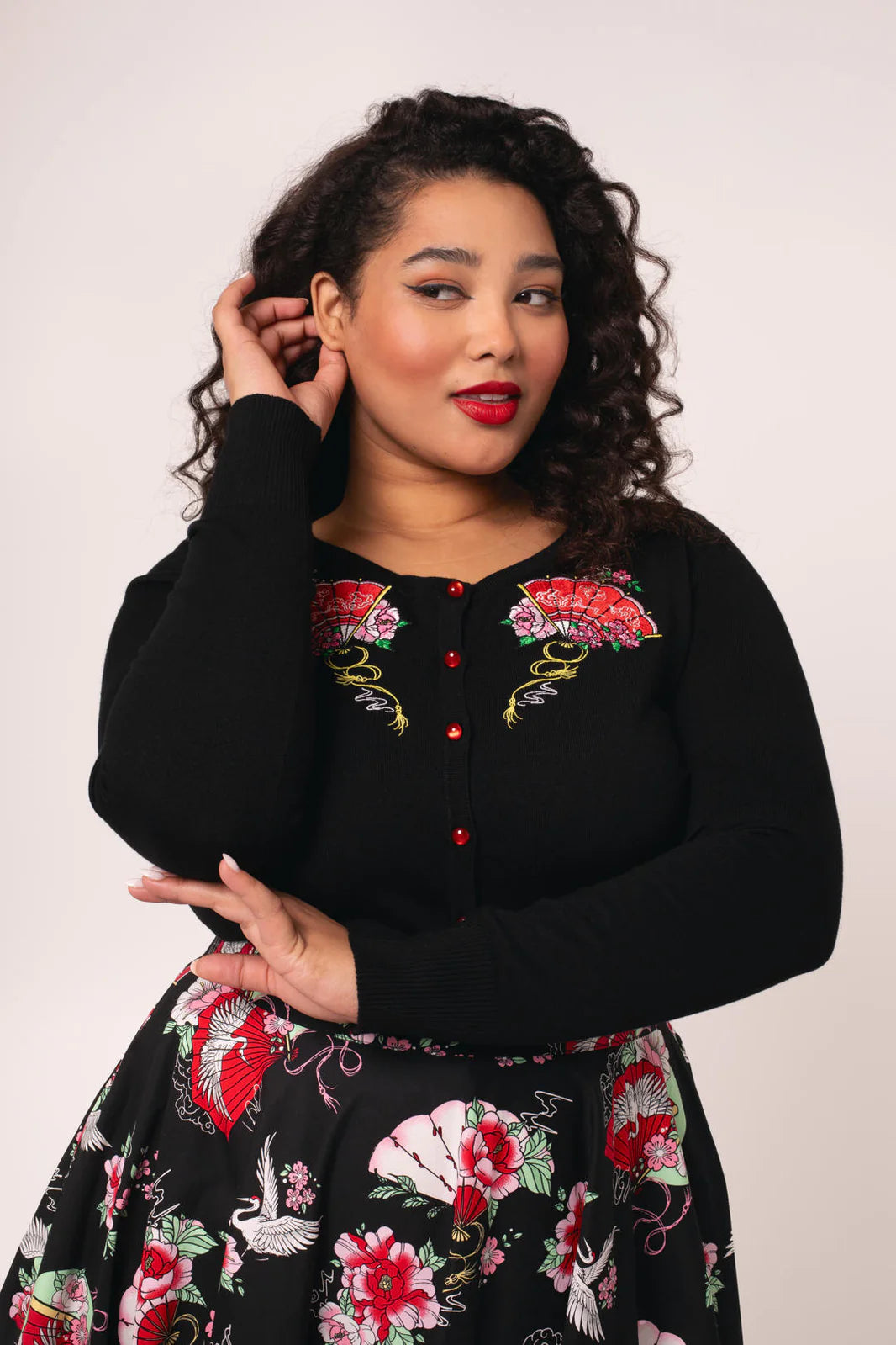 Yuna Black Embroidered Fan Cardigan