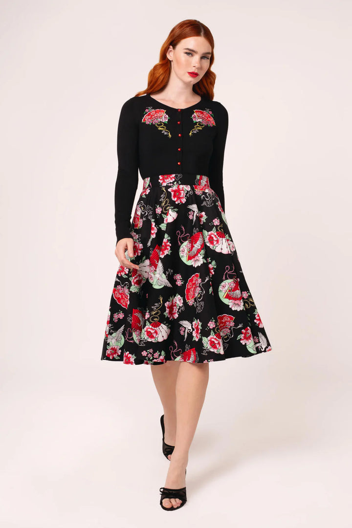 Yuna Black Embroidered Fan Cardigan