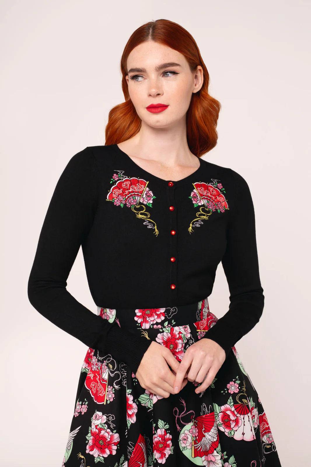 Yuna Black Embroidered Fan Cardigan