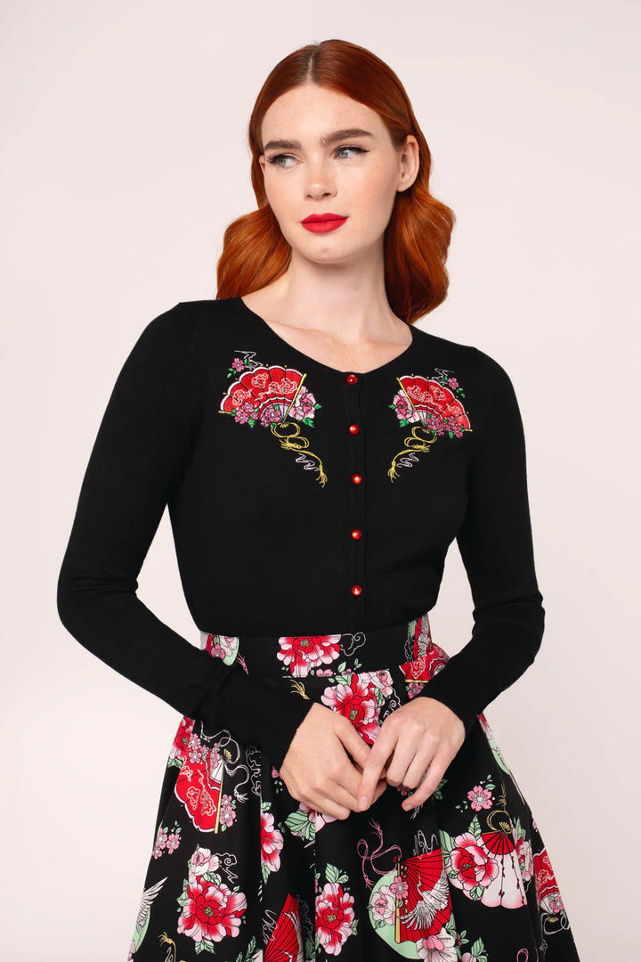 Yuna Black Embroidered Fan Cardigan