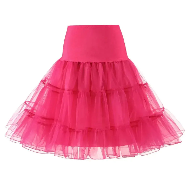 Rose Petticoat 65cm – Classic 3-layer crinoline underskirt in bright pink, perfect for rock 'n' roll outfits.